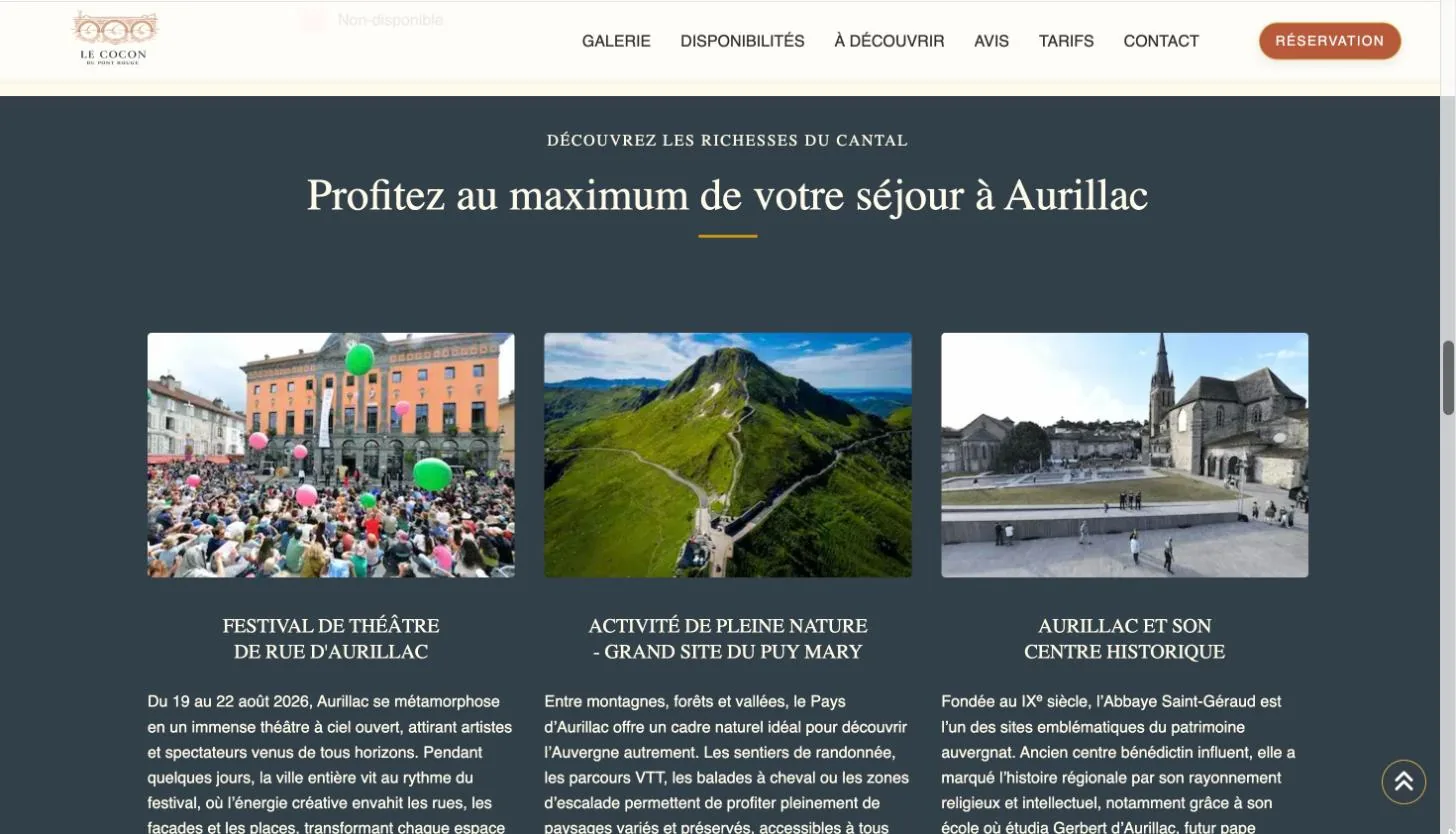 Page À découvrir du site Le Cocon du Pont Rouge