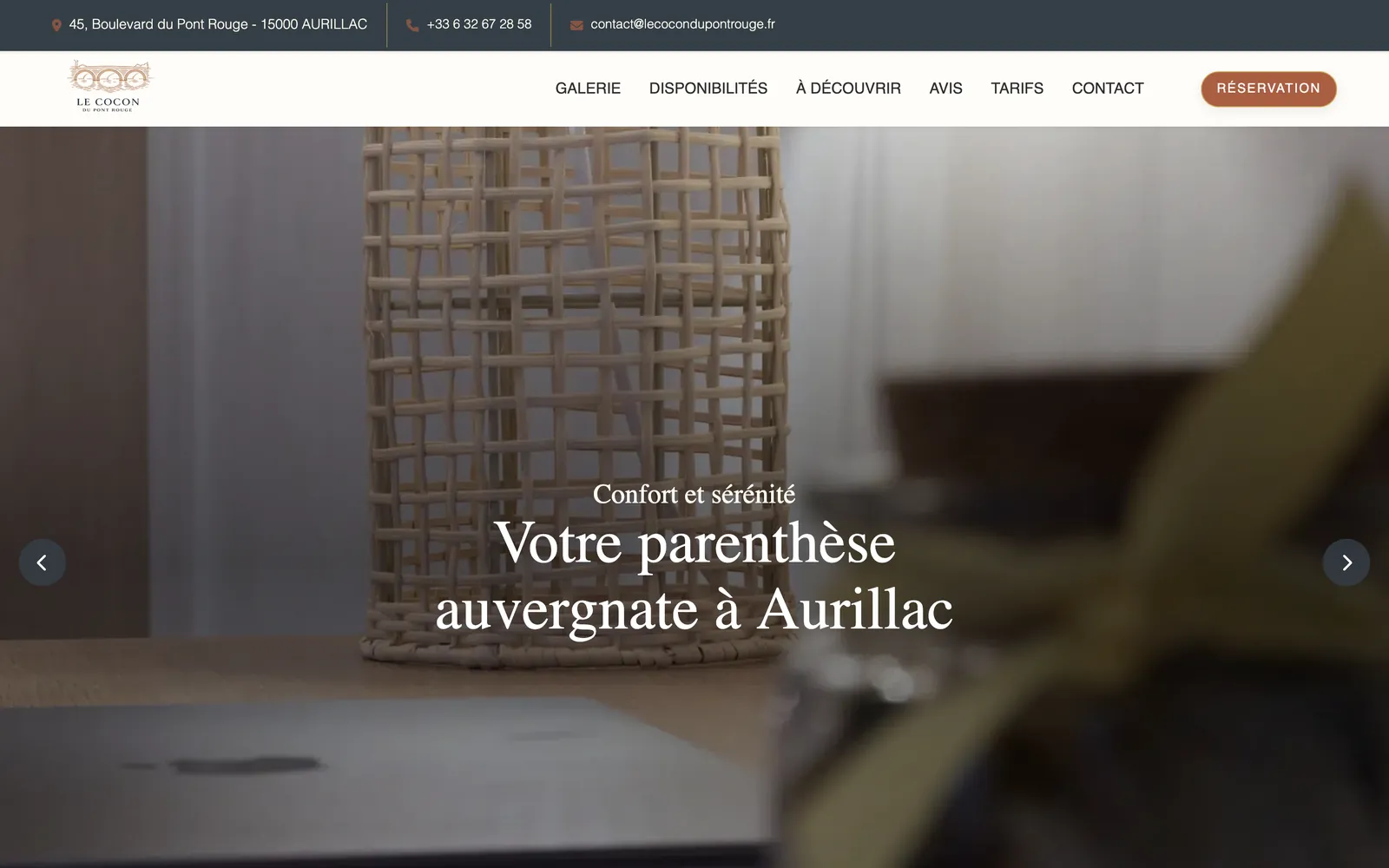 Page d’accueil du site Le Cocon du Pont Rouge