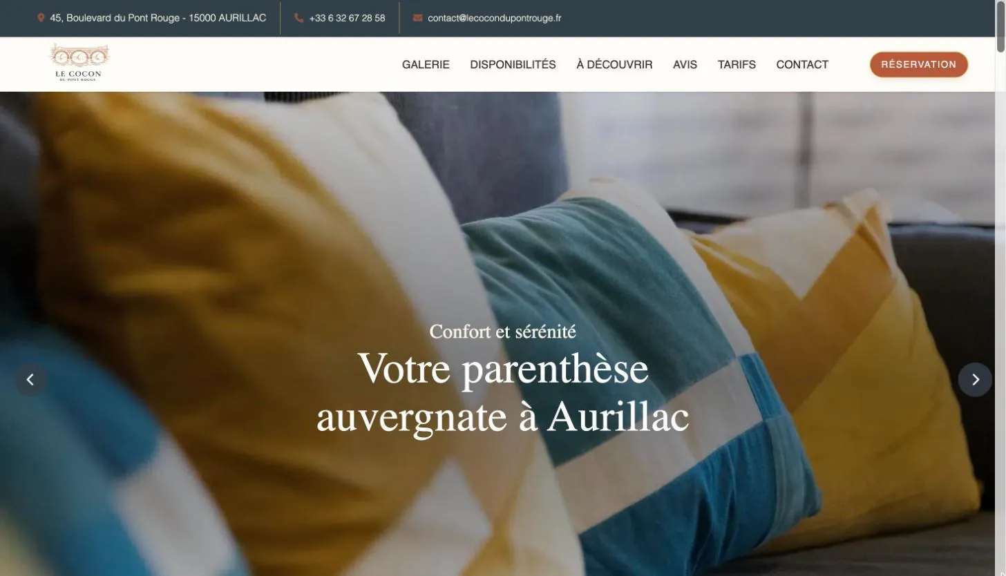 Page d’accueil du site Le Cocon du Pont Rouge